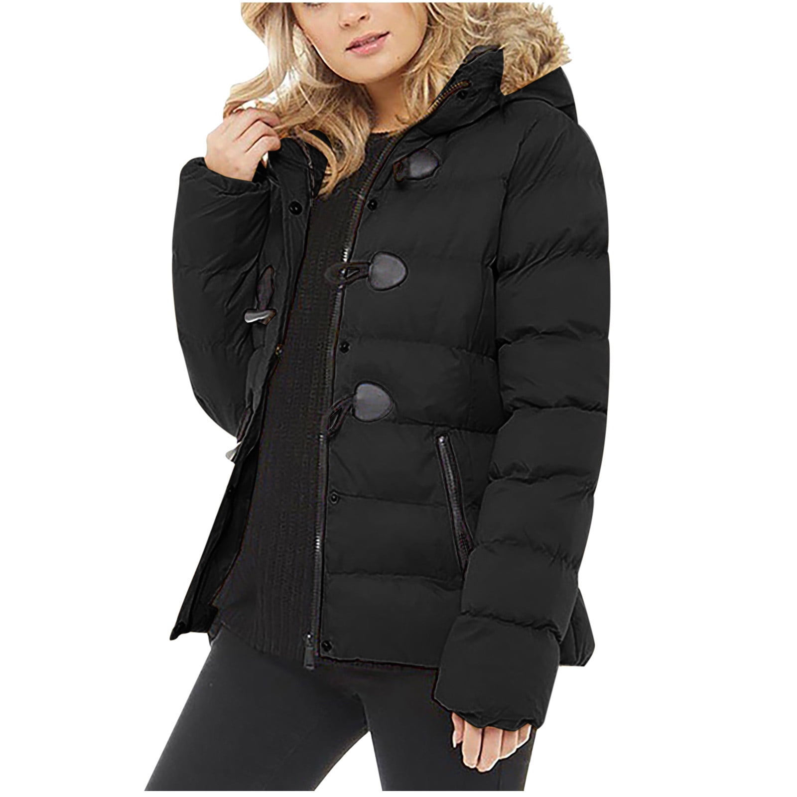 Levmjia Ladies Winter Coat Full Zipper Hooded Puffer Jacket with Pockets Petite Women Solid Medium Long Term Loose Long Sleeve Warm Blouse Coat Jackets Walmart