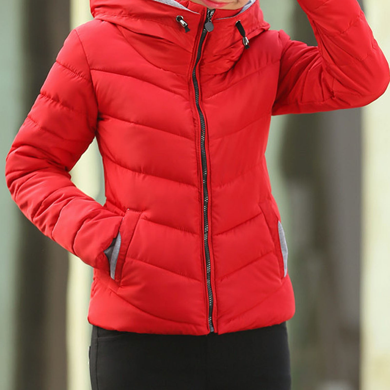 Levmjia Ladies Winter Coat Full Zipper Hooded Puffer Jacket with