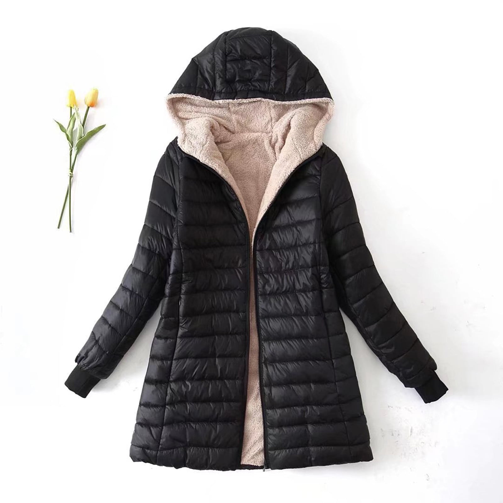 Levmjia Ladies Winter Coat Full Zipper Hooded Puffer Jacket with ...