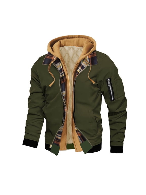 Hooded Jacket For Men Winter Heated Clothes Casual Zipper Multi Pocket Warm Coat Outdoor Hiking Sports Vacation Daily Wear