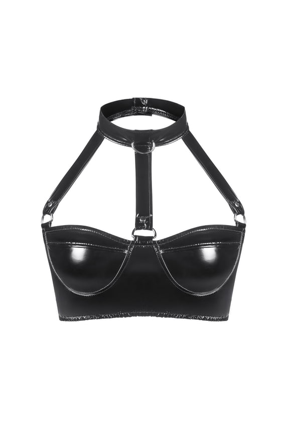 Lingerie For Women Top PVC Patent Leather Bustier Corset Hanging Neck Chest Seductive Nightwear Couples Valentine Gift