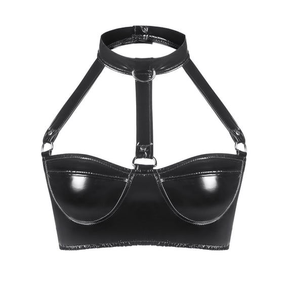 Levmjia Lingerie For Women Top PVC Patent Leather Bustier Corset Hanging Neck Chest Seductive Nightwear Couples Valentine Gift