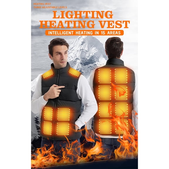 Levmjia Men's 15-Zone Heated Vest High Collar Sleeveless Jacket LED Lighted Warming Vest Rechargeable Battery Heated Gear Electric Heating Apparel Zipper Pockets M-3XL
