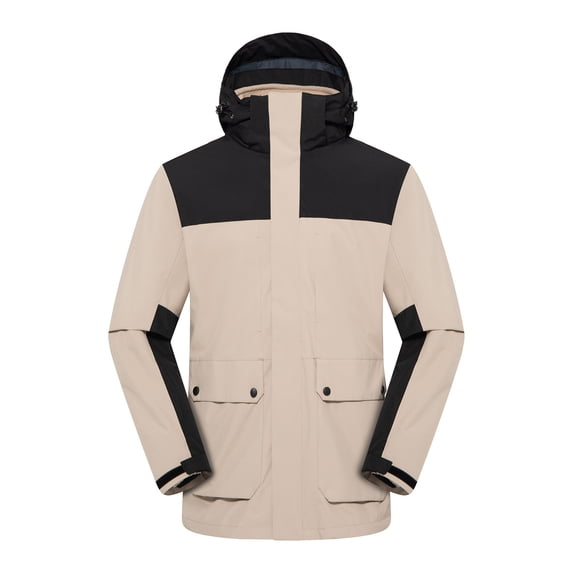 Levmjia Men's 3-in-1 Detachable Hooded Jacket Twill Hiking Windbreaker Color-Block Outdoor Workwear Coat Waterproof Windproof Mountain Climbing Parka S-3XL