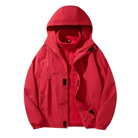 Levmjia Men's 3-in-1 Jacket Detachable Fleece Liner Windproof Waterproof Breathable Outdoor Hiking Coat 100% Polyester Zippered Pockets M-5XL Red