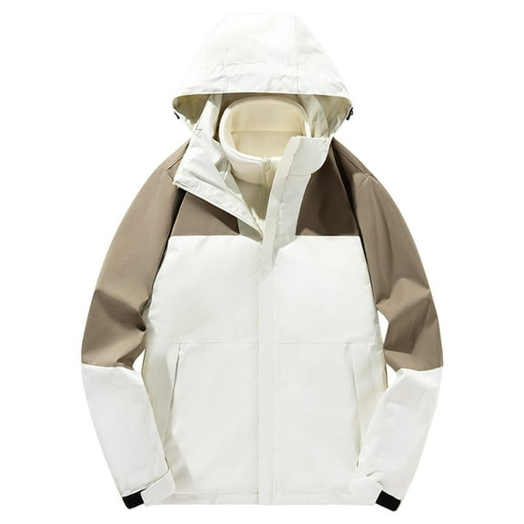 Levmjia Men's 3-in-1 Waterproof Jacket with Detachable Hood Windproof Rain Coat Thermal Lined Hiking Ski Jacket with Zippered Pockets Sizes S-5XL