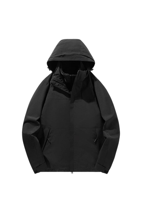 Men's 3-in-1 Waterproof Jacket with Detachable Hood Windproof Rain Coat Thermal Lined Hiking Ski Jacket with Zippered Pockets Sizes S-5XL