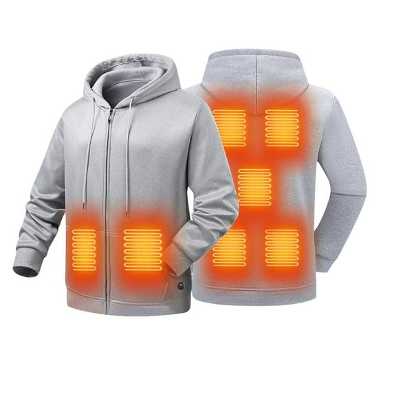 Levmjia Men's 7-Zone Heated Hoodie Fleece Jacket USB Powered Heating Sweatshirt Winter Warm Electric Jacket Rechargeable Thermal Coat Outdoor Sports Wear M-3XL