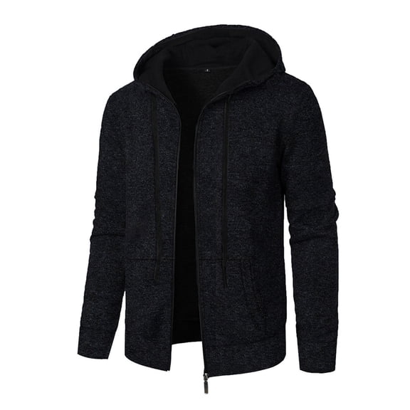 Levmjia Men's Basic Hooded Sweatshirt Solid Color Zip Up Jacket 100% Polyester Warm Casual Streetwear Long Sleeve Pullover S-3XL Fashion Outerwear Black