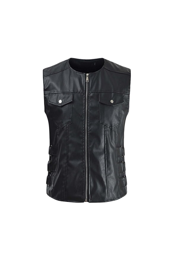 Men's Biker Vest PU Leather Sleeveless Jacket Zipper Front Motorcycle Vest Punk Rock Vest Coat Faux Leather Outerwear Black Metal Stud Vest Sizes S to 3XL