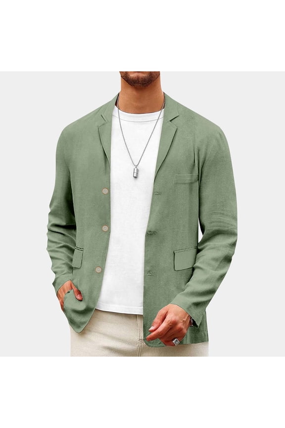 Men's Blazer Notch Lapel Sport Coat 3-Button Casual Jacket 100% Polyester Linen-Style Patch Pocket Blazer Business Casual Suit Jacket Sizes S to 3XL