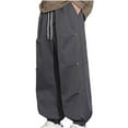 thumbnail image 1 of Levmjia Men's Cargo Joggers Elastic Waist with Drawstring Loose Fit Athletic Sport Pants Pure Color Casual Sweatpants with Multiple Pockets Cuffed Ankles Polyester Pants for Men M-4XL, 1 of 8