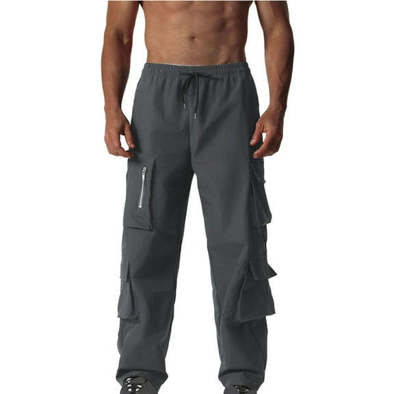 Levmjia Men's Cargo Pants Work Trousers Polyester Utility Pants Multi-Pocket Tactical Pants Elastic Waist Casual Pants Sizes S-2XL
