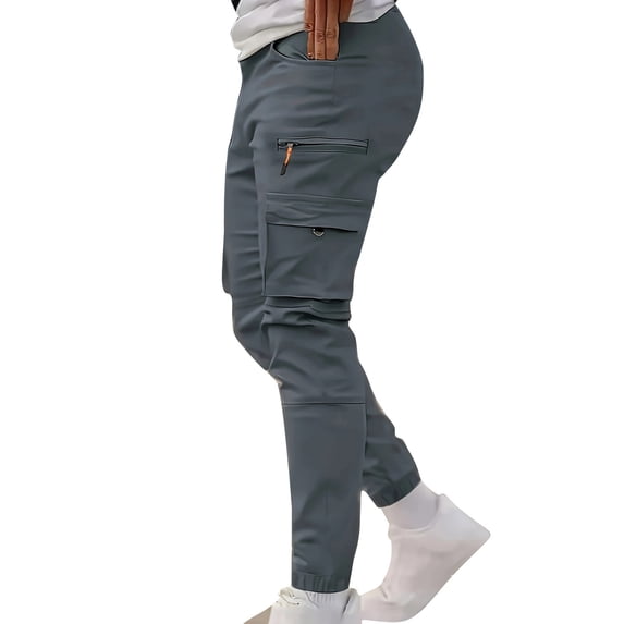 Levmjia Men's Cargo Pants with Zipper Pockets Elastic Waist Work Pants Soft Polyester Casual Trousers Black Multi-Pocket Joggers S-2XL