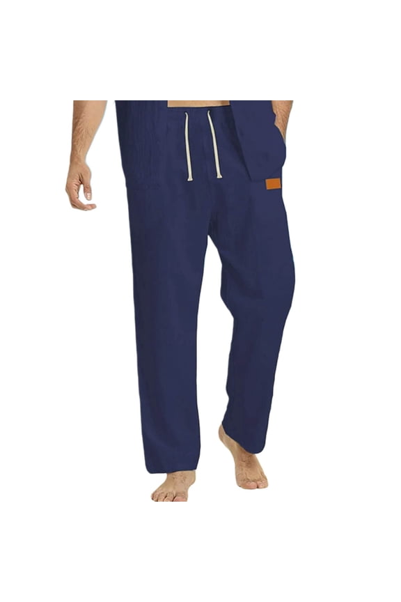 Men's Casual Beach Pants Loose Fit Elastic Waist Drawstring Long Pants Quick Dry Nylon Spandex Straight Leg Trousers Solid Color Athletic Joggers S-5XL