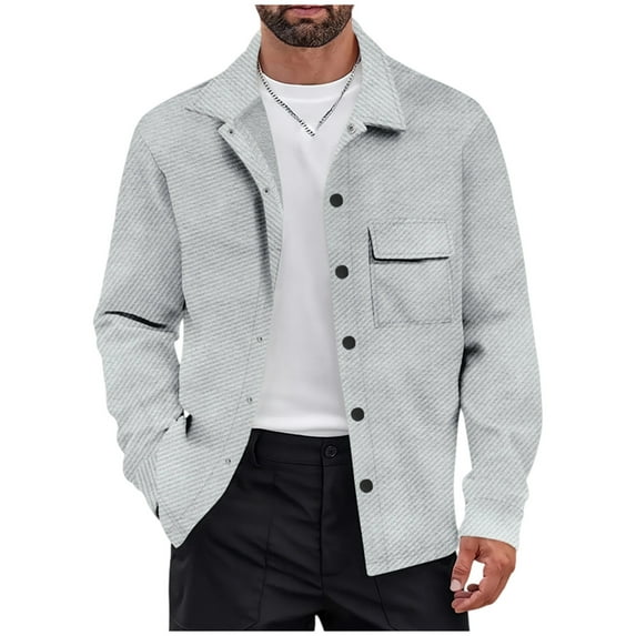 Levmjia Men's Casual Jacket Button Up Jacket Turn-Down Collar Jacket Lightweight Fall Jacket Men's Long Sleeve Jacket Polyester Outdoor Wear Solid Color Jacket Sizes S-3XL