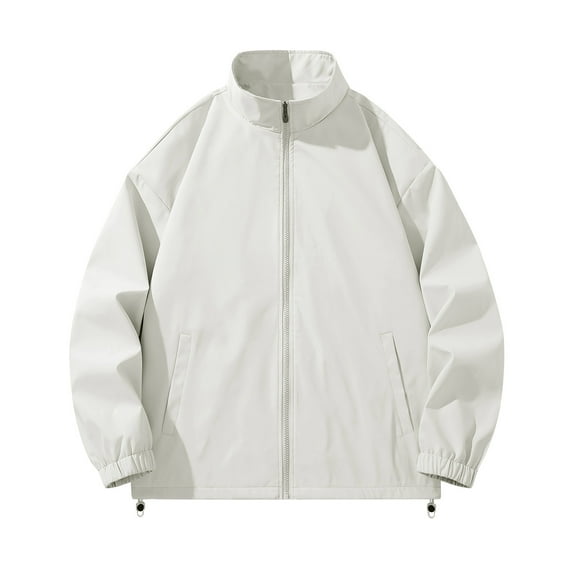 Levmjia Men's Casual Jacket Lightweight Stand Collar Jacket Solid Color Zip Up Polyester Outerwear Fall Winter Jacket Minimalist Basic Coat Sizes S-3XL