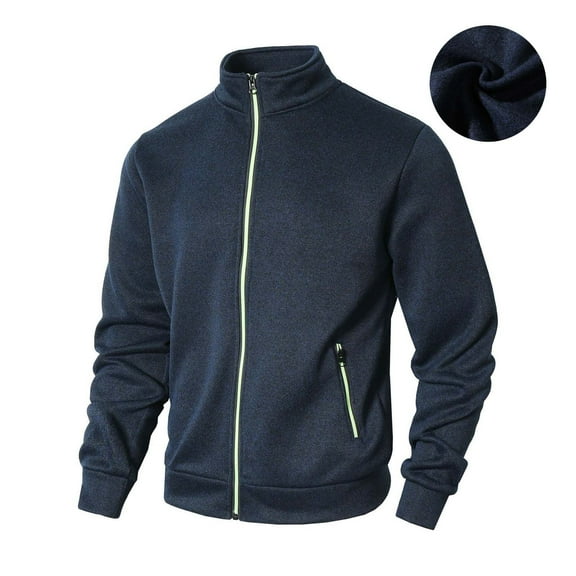 Levmjia Men's Cationic Fleece-Lined Hoodie Stand Collar Jacket Moisture-Wicking Athletic Top Reflective Zipper Running Wear Winter Training Pullover S-3XL
