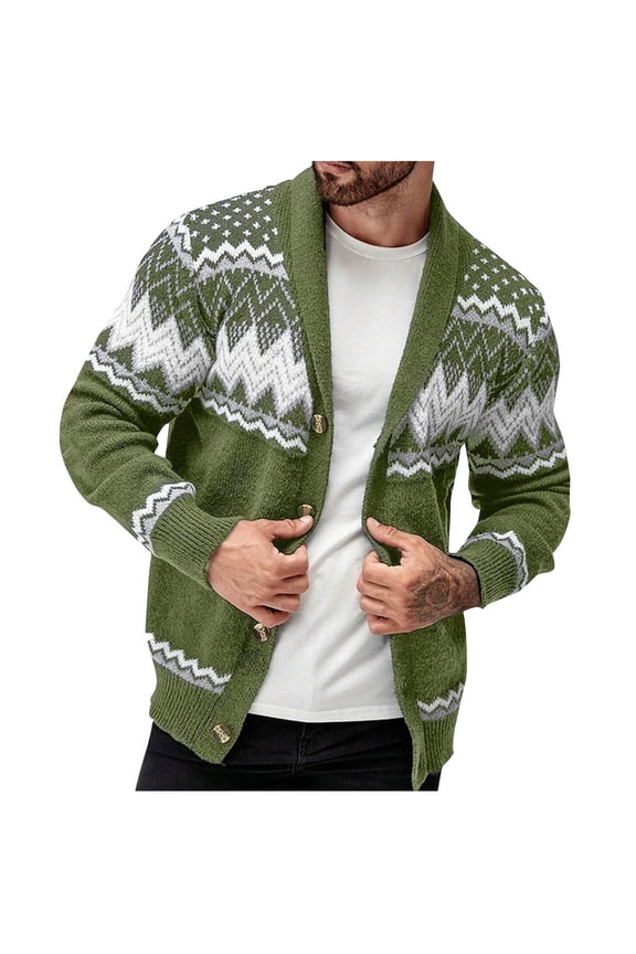Men's Christmas Cardigan Festive Knit Sweater Holiday Pattern Jacket Santa Snowflake Design Long Sleeve Button Front Christmas Party Wear S-3XL