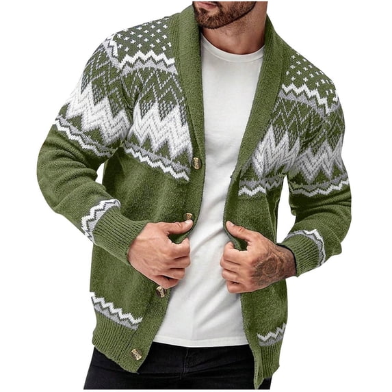Levmjia Men's Christmas Cardigan Festive Knit Sweater Holiday Pattern Jacket Santa Snowflake Design Long Sleeve Button Front Christmas Party Wear S-3XL