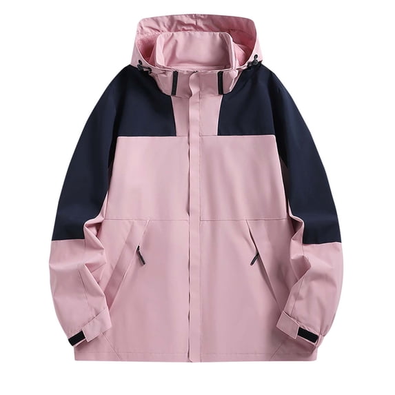 Levmjia Men's Color Block Jacket Detachable Hood Windproof Water-Resistant Coat Outdoor Jacket Zippered Pockets Sportswear Drawstring Hood Rain Jacket Hiking Casual Wear M-5XL