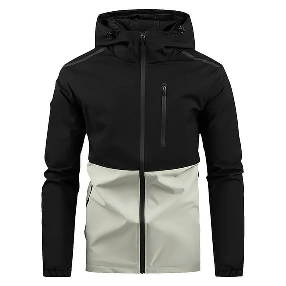 Levmjia Men's Color-Blocked Work Jacket Waterproof Reflective Strip Windbreaker Fleece Lined Outdoor Coat Polyester Hiking Jacket S-2XL White