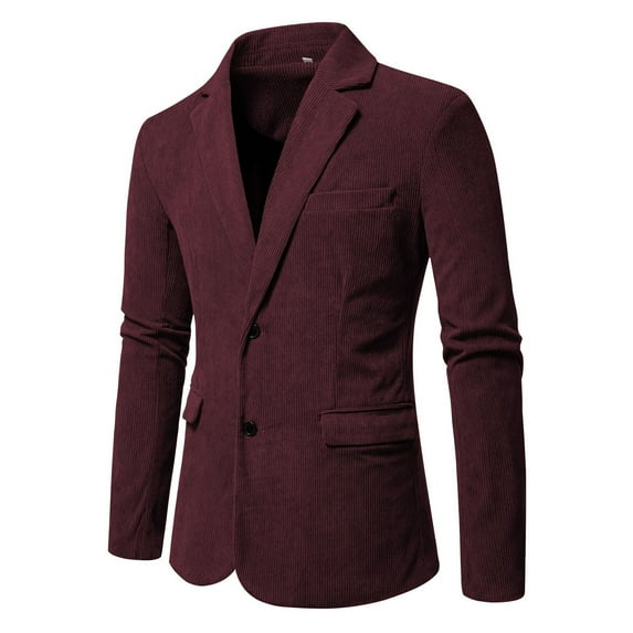 Levmjia Men's Corduroy Blazer Two-Button Peaked Lapel Suit Jacket 98% Cotton 2% Spandex Decorative Pocket Sport Coat Slim Fit Formal Wear Wedding Business Blazer Sizes S to 3XL