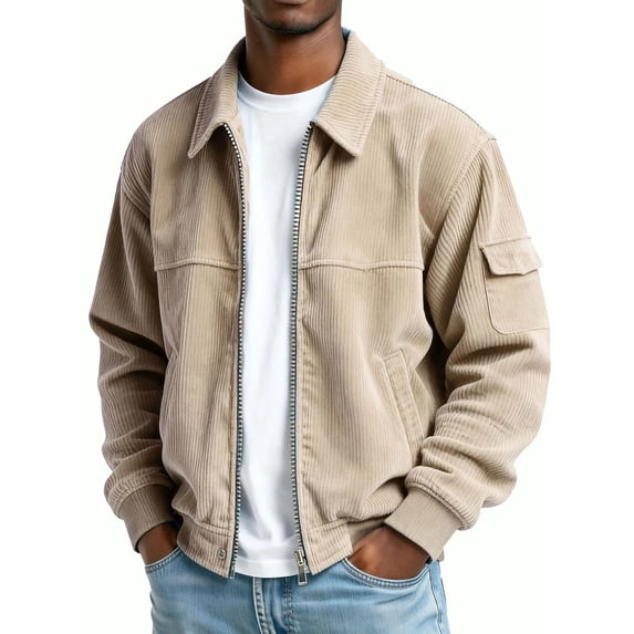 Levmjia Men's Corduroy Coat Big and Tall Winter Jacket Trendy Fashion Loose With Pockets Pure Color Casual Flying Suit Outdoor Retro Jacket