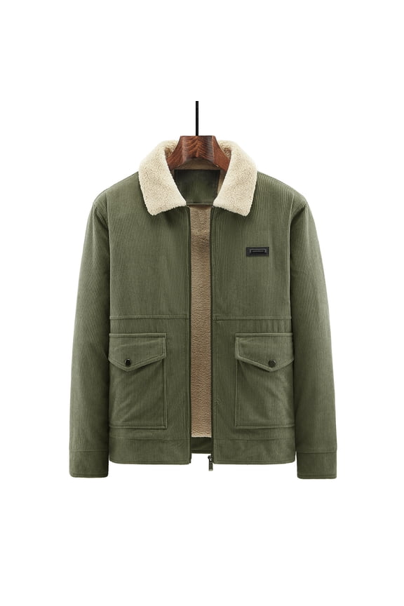 Men's Corduroy Fleece-Lined Jacket Nylon Spandex Blend Winter Coat Zippered Pocket Outdoor Wear Heavyweight Warm Top Slim Fit Casual Outerwear M-5XL