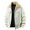 thumbnail image 1 of Levmjia Men's Corduroy Jacket Faux Fur Lined Winter Warm 98% Cotton 2% Spandex Vintage Style Casual Outerwear Thickened Shirt Coat M-4XL Beige, 1 of 9