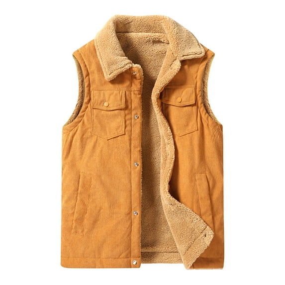 Levmjia Men's Corduroy Vest Fleece Lined Vest Sleeveless Jacket Corduroy & Sherpa Vest Men's Casual Vest Winter Vest 98% Cotton 2% Spandex Sizes M-5XL