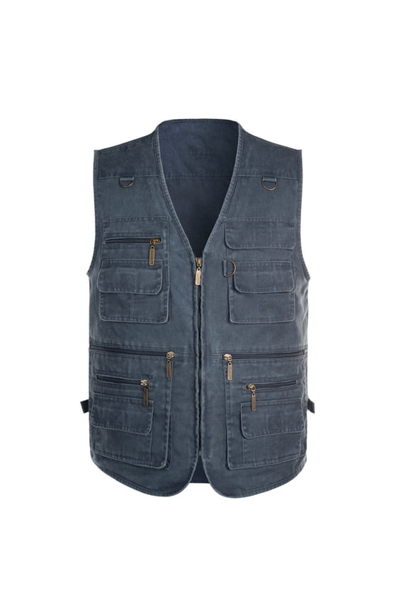 Men's Cotton Utility Vest Work Vest Outdoor Sleeveless V-Neck Vest Multi-Pocket Workwear Cotton Vest Jacket Big & Tall Sizes XL-5XL