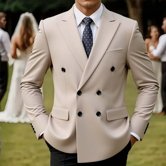 Levmjia Men's Double-Breasted Suit Jacket Wedding Attire Blazer Business Casual Sport Coat Notch Lapel Formal Wear Stretch Fit Suit Jacket Sizes S to 3XL