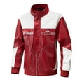 thumbnail image 1 of Levmjia Men's Embroidered Colorblock PU Leather Jacket Zipper Snap Button Motorcycle Coat Stand Collar Streetwear Top Hidden Pocket Biker Style Long Sleeve Faux Leather Outerwear M-3XL, 1 of 5