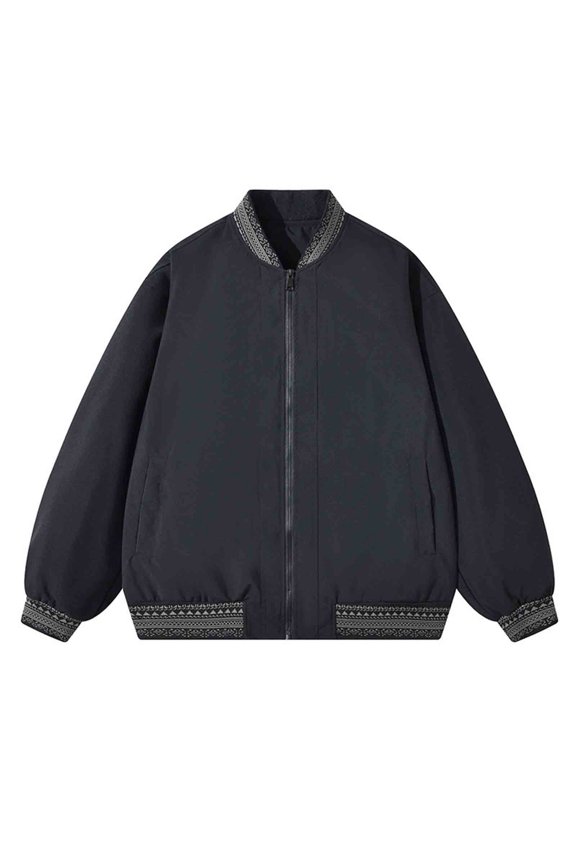 Men's Ethnic Embroidery Stand Collar Jacket Loose Fit Casual Coat Zippered Pocket Streetwear Top Long Sleeve Lightweight Outerwear Printed Modern Street Style M-3XL