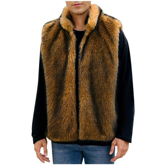 Levmjia Men's Faux Fur Vest Stand Collar Jacket Winter Sleeveless Jacket Polyester Vest Men's Winter Vest No Hood Jacket Faux Shearling Vest Sizes S-3XL