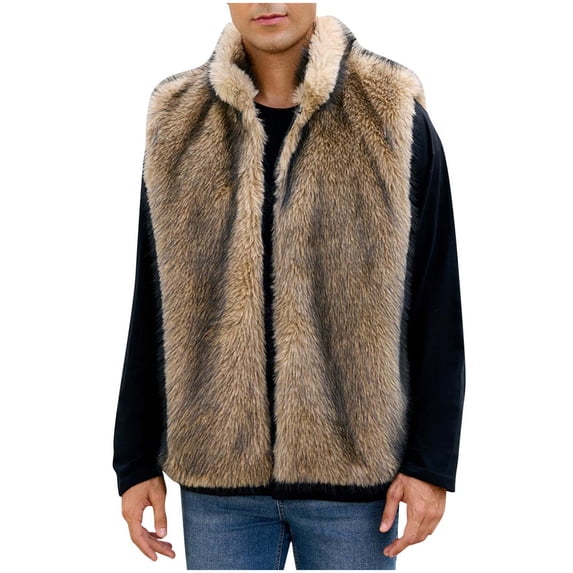 Levmjia Men's Faux Fur Vest Stand Collar Jacket Winter Sleeveless Jacket Polyester Vest Men's Winter Vest No Hood Jacket Faux Shearling Vest Sizes S-3XL