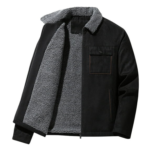 Levmjia Men's Faux Leather Jacket Sherpa Lined Zip Up Front Heavyweight Warm Winter Coat Casual Outerwear Plus Size M-5XL