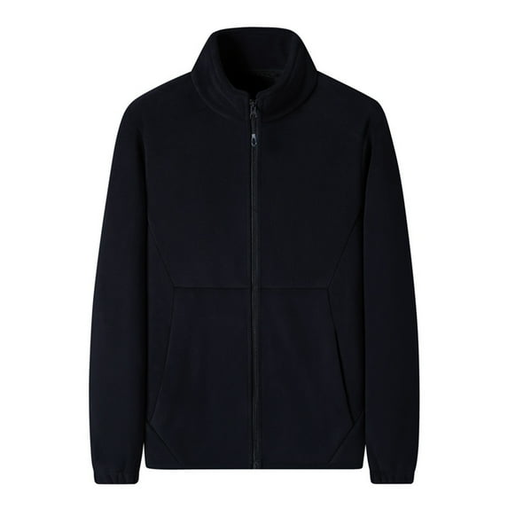 Levmjia Men's Fleece Jacket Solid Color Zip Up Stand Collar Basic Warm Outerwear Heavyweight Plush Lining Casual Coat Sizes M-5XL