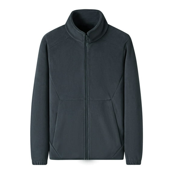 Levmjia Men's Fleece Jacket Solid Color Zip Up Stand Collar Basic Warm Outerwear Heavyweight Plush Lining Casual Coat Sizes M-5XL