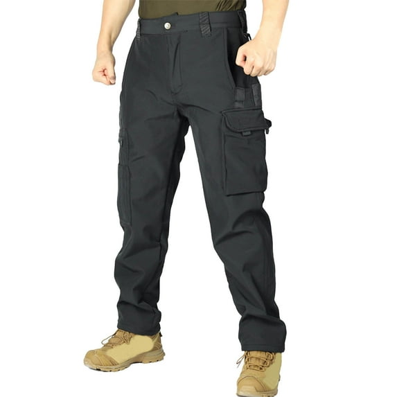 Levmjia Men's Fleece-Lined Cargo Pants Nylon Spandex Workout Pants Winter Thermal Outdoor Training Trousers Utility Joggers with Multiple Pockets Sizes S-3XL