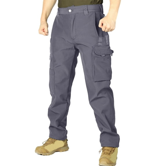 Levmjia Men's Fleece-Lined Cargo Pants Nylon Spandex Workout Pants Winter Thermal Outdoor Training Trousers Utility Joggers with Multiple Pockets Sizes S-3XL