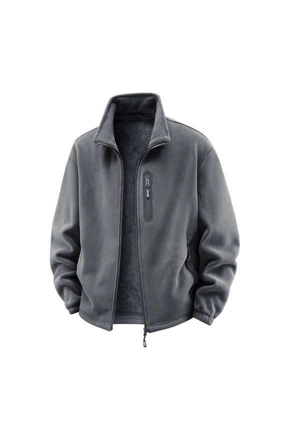 Men's Fleece Lined Turn-Down Collar Jacket Hiking Coat Windproof Outdoor Zippered Pocket Jacket Long Sleeve Casual Outerwear Thermal Winter Trail Coat M-5XL