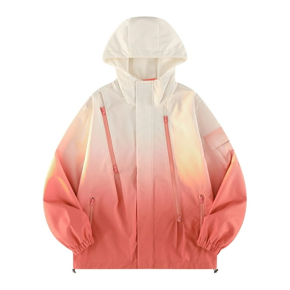 Levmjia Men's Gradient Work Jacket Windproof Waterproof Hooded Outdoor Raincoat Polyester Color Block Puffer Jacket with Multiple Pockets S-3XL Red