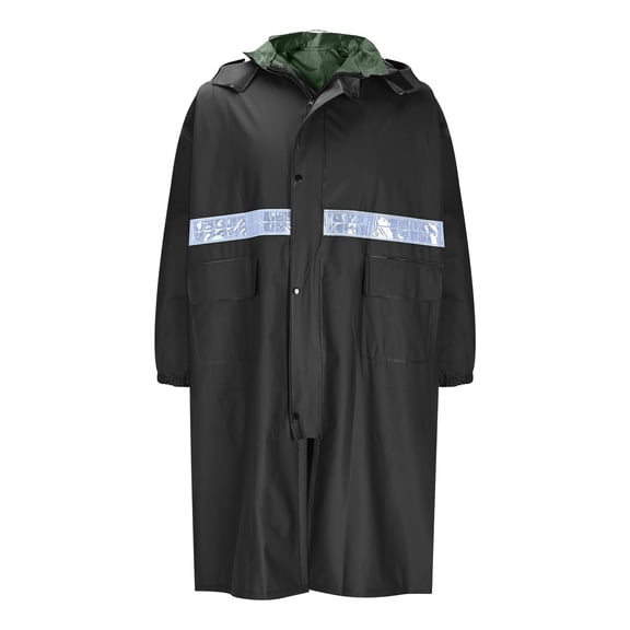 Levmjia Men's Heavy Duty Raincoat PVC Waterproof Workwear with Reflective Strips Long Length Anti-Rainstorm Jacket Outdoor Hiking Rainwear XL-4XL Black