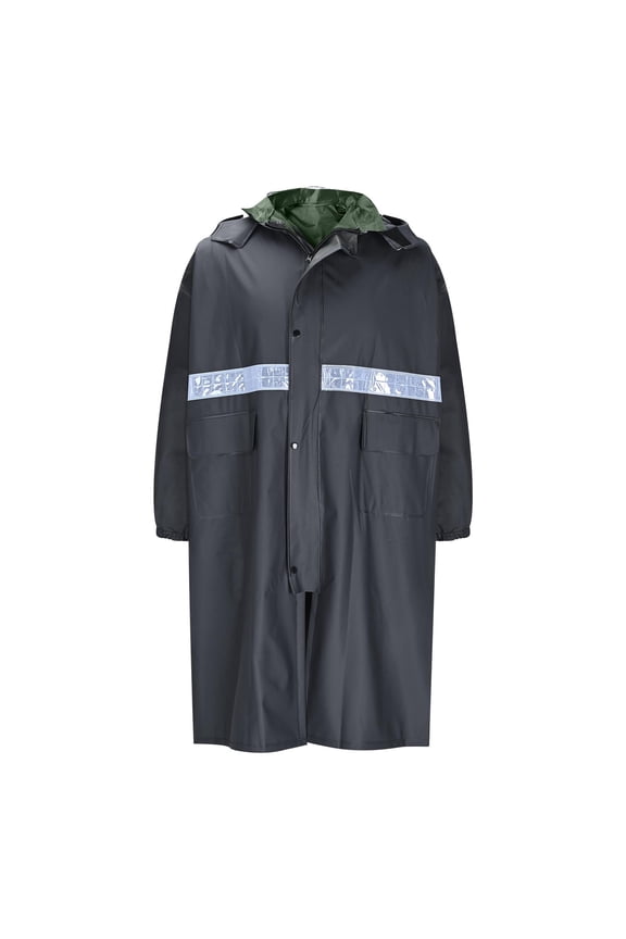 Men's Heavy Duty Raincoat PVC Waterproof Workwear with Reflective Strips Long Length Anti-Rainstorm Jacket Outdoor Hiking Rainwear XL-4XL Navy