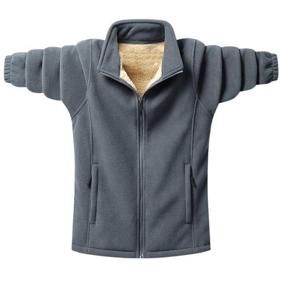 Levmjia Men's Heavyweight Polar Fleece Jacket Solid Color Zip Up Stand Collar Long Sleeve Coat Plush Lined Warm Outerwear Plus Size M-5XL