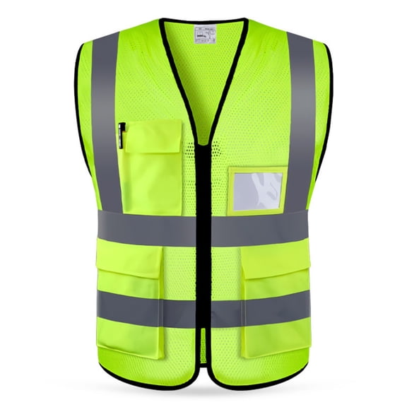 Levmjia Men's High Visibility Mesh Vest Nylon Spandex Safety Workwear Breathable Reflective Sleeveless Top Multi-Pocket Lightweight Protective Jacket Free Size