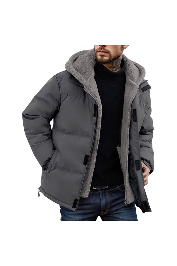Men's Hooded Quilted Jacket Winter Warm Coat Faux Fur Lined Jacket Heavyweight Winter Jacket Cold Weather Parka Polyester Puffer Jacket XS-3XL