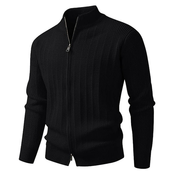 Levmjia Men's Jacquard Knit Cardigan Double Zipper Sweater Stand Collar Acrylic Sweater Men's Long Sleeve Cardigan Winter Knitwear Casual Pullover Fashion Outerwear Sizes XS-2XL